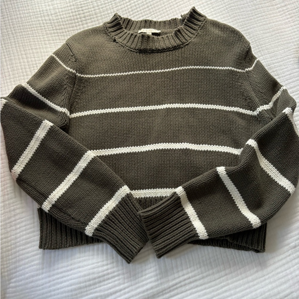 Z Supply Olive Stripe Crewneck Sweater